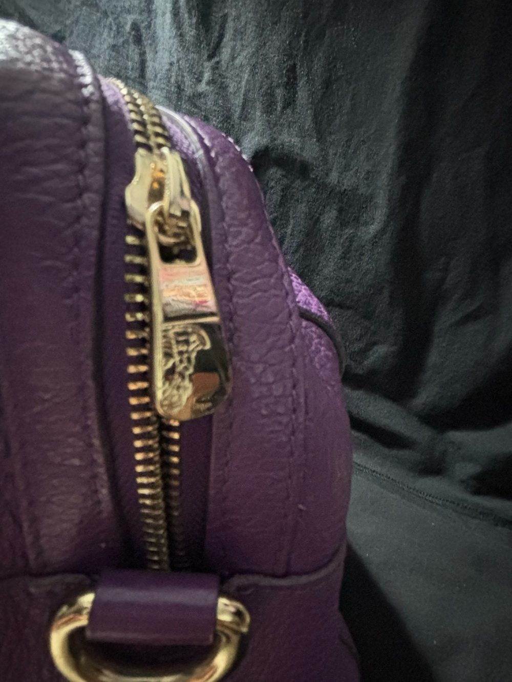 Versace Collection Purple Pebbled Leather Top-Handle Satchel - Picture 6 of 8